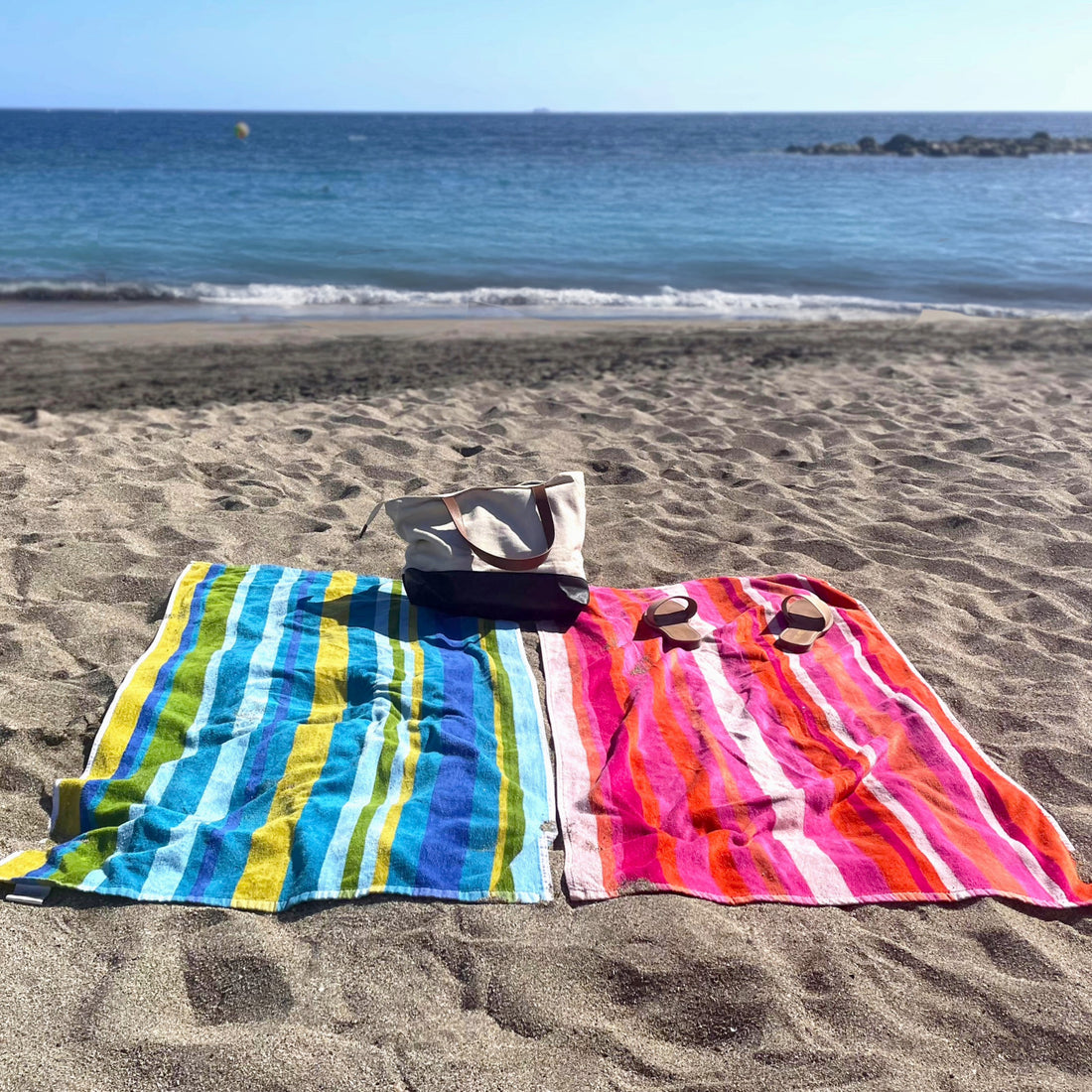 Striped Beach Towels - 2pc Blue and Pink Towels