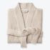 Beige neutral waffle bath robe with shawl collar, pockets and belt loop fastening. 