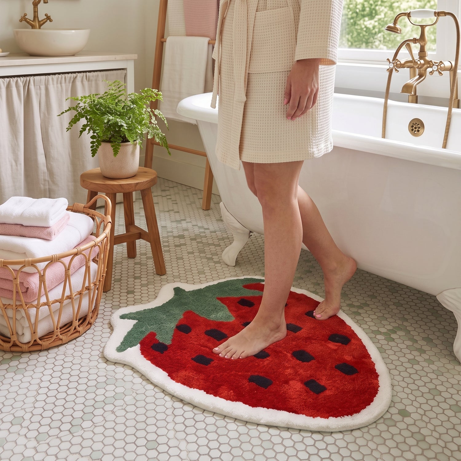 Red Strawberry Bath Mat
