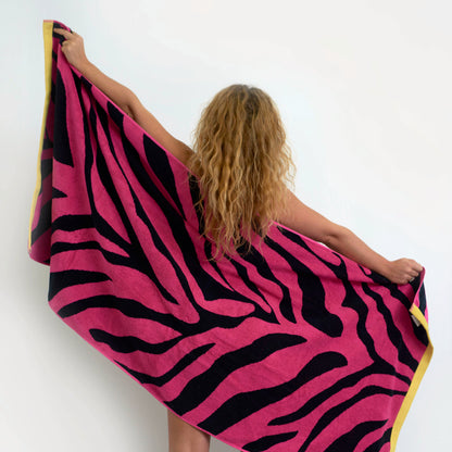 Hot pink beach towel, large beach towel in zebra print