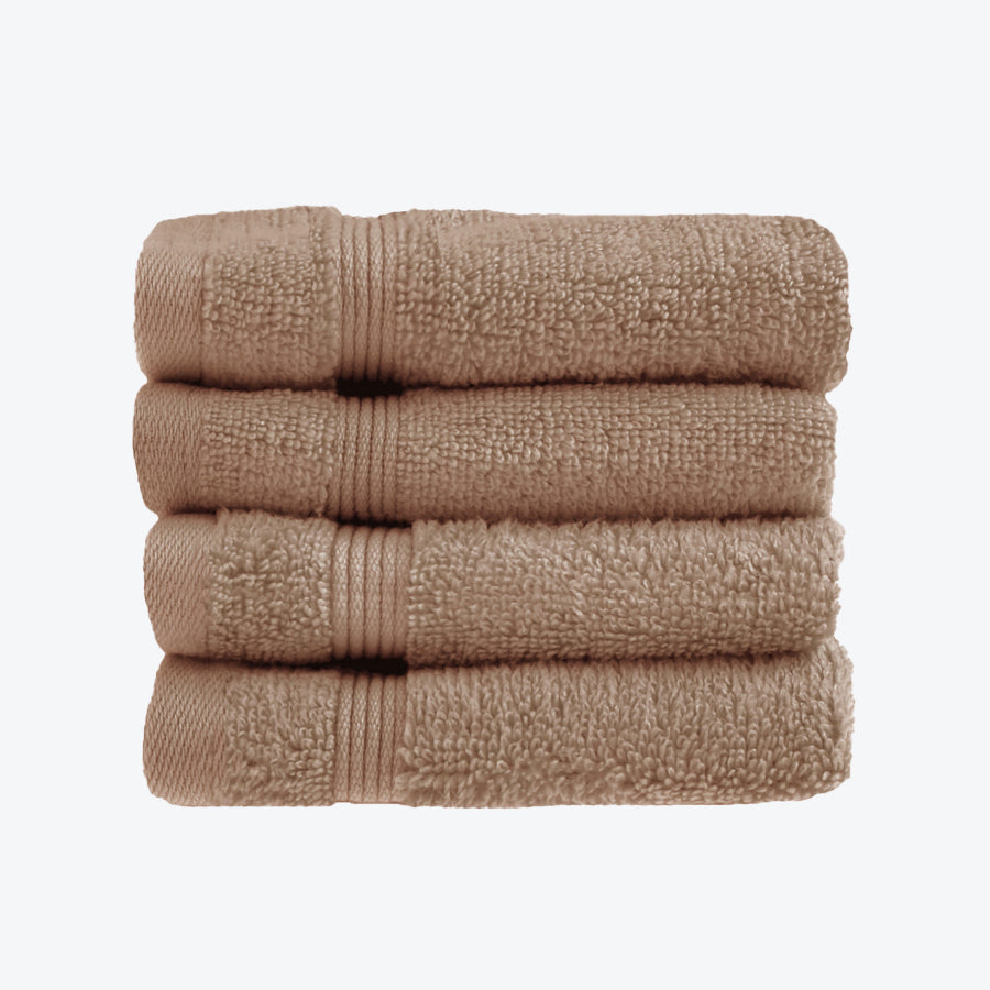 Brown mocha Egyptian Towels 4pk Face Cloths Set- Premium Zero Twist Cotton Flannels