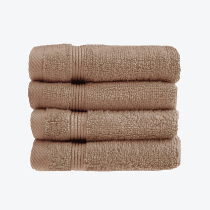 Brown mocha Egyptian Towels 4pk Face Cloths Set- Premium Zero Twist Cotton Flannels