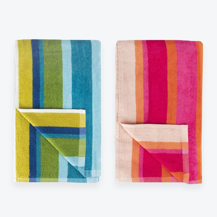 Set of 2 Beach Towels - 100% Cotton Pink and Blue Towels