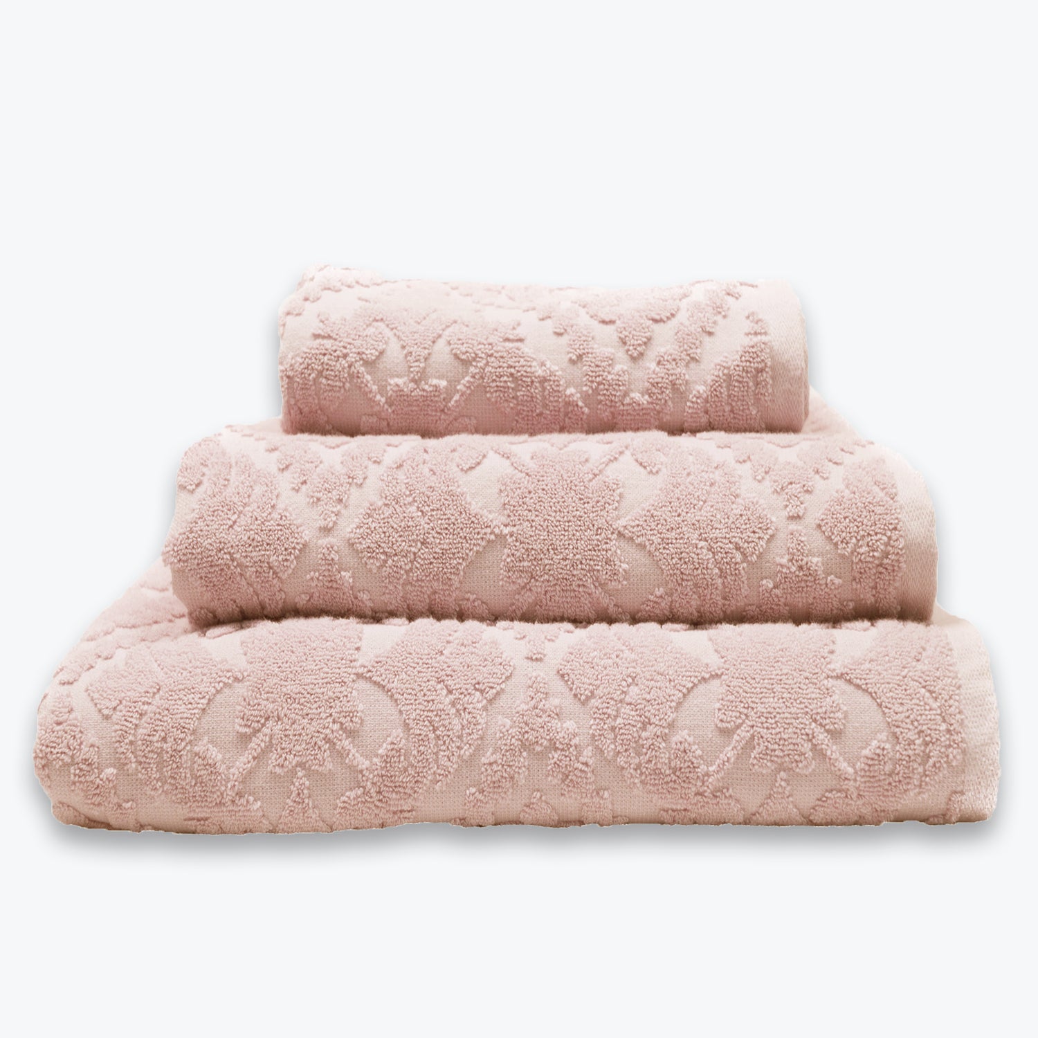Blush Pink Country House Towel Set - Floral Textured Bathroom Towels