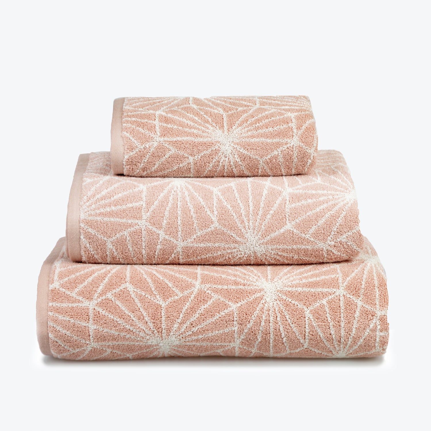 Blush Pink Geometric Towel Bale - Co-ordinated Patterned Bathroom Towels