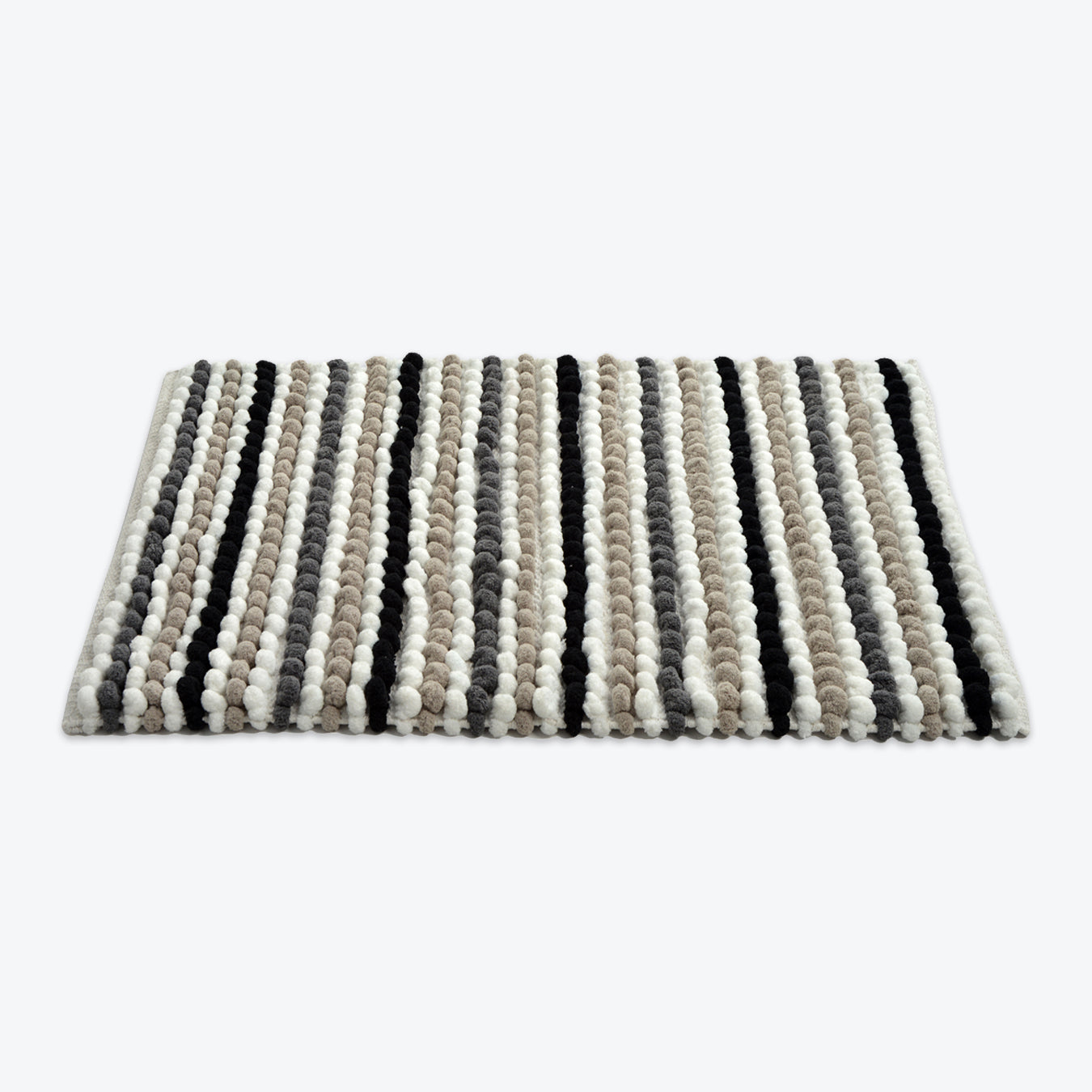 Monochrome chunky bobble bath mat - luxury striped thick handwoven bathroom rugs