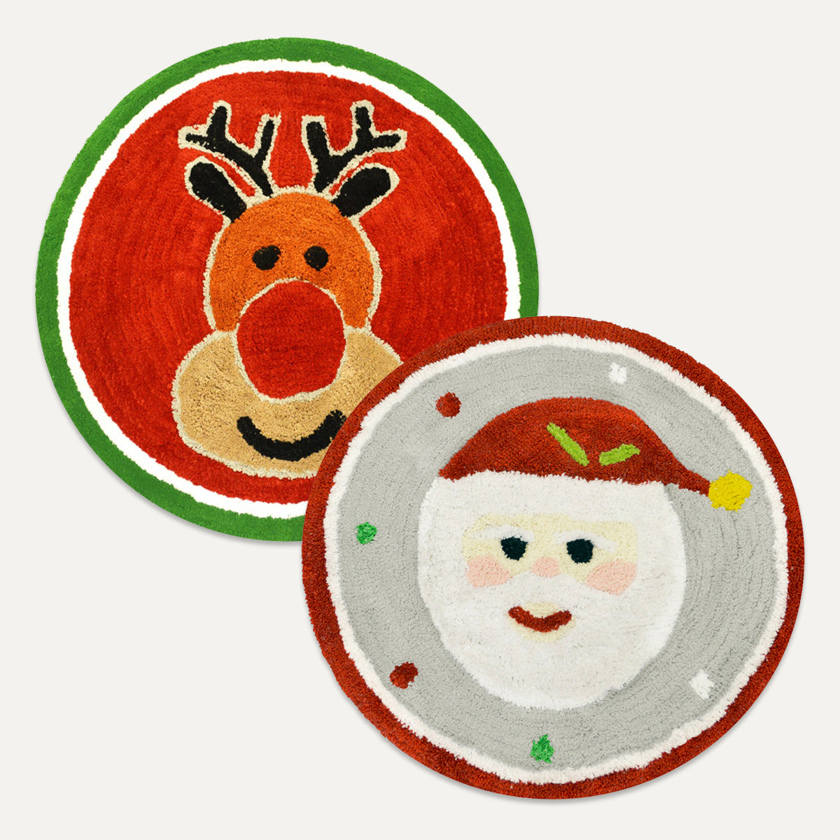 Christmas Round Bath Mat - Santa and Rudolph Rug