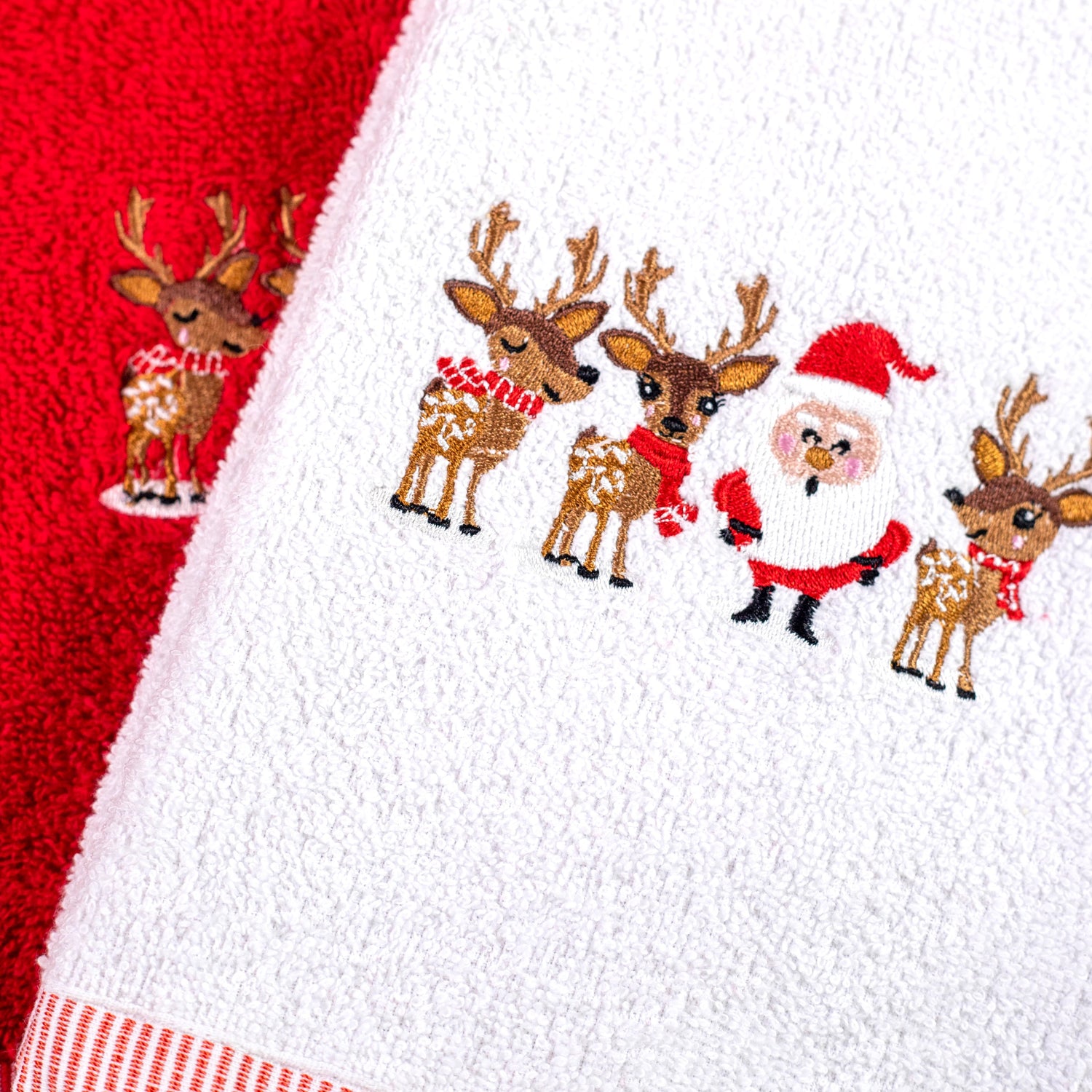 Christmas Embroidered Towel Set - 2pc Festive Santa Bathroom Towels