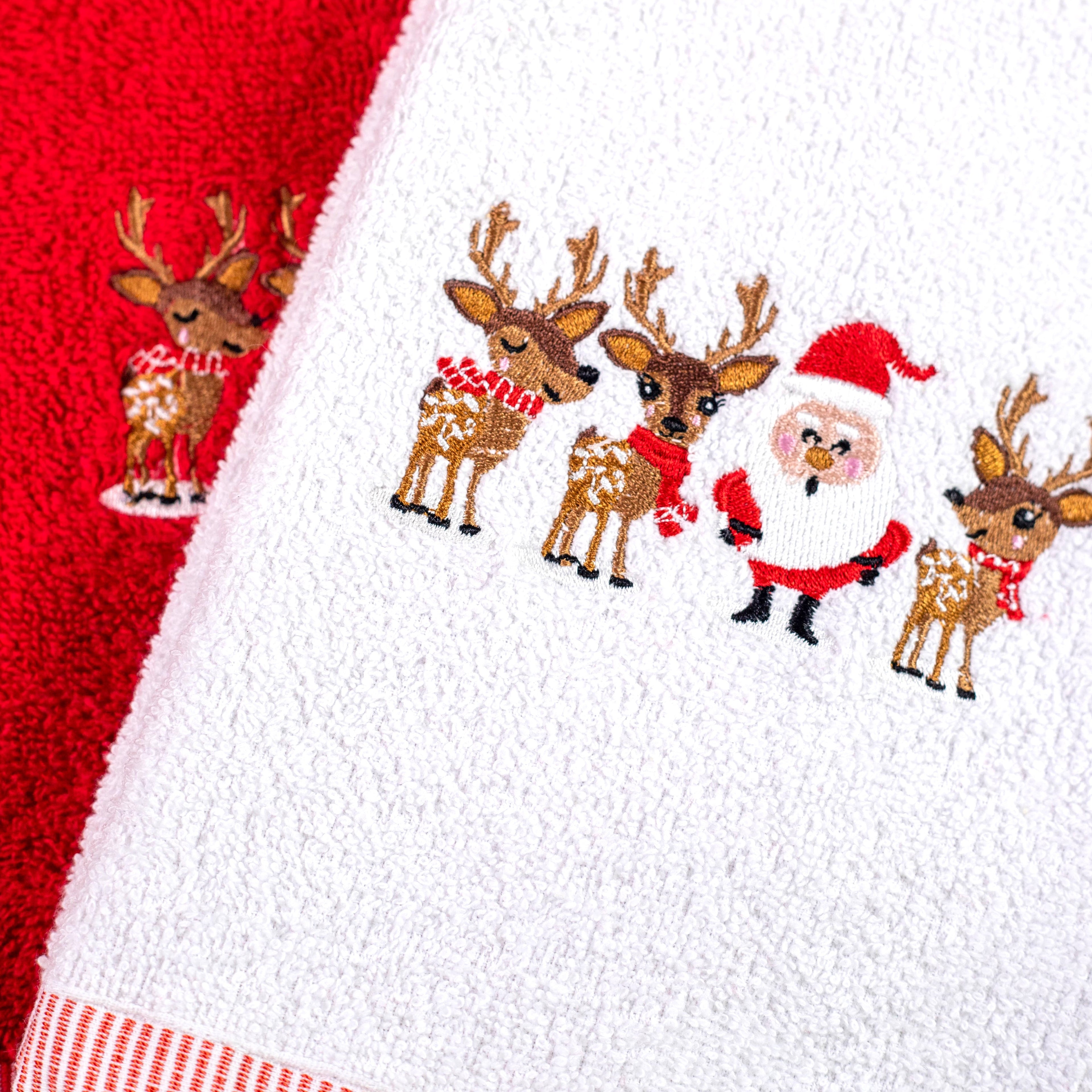 Christmas Embroidered Towel Set - 2pc Festive Santa Bathroom Towels