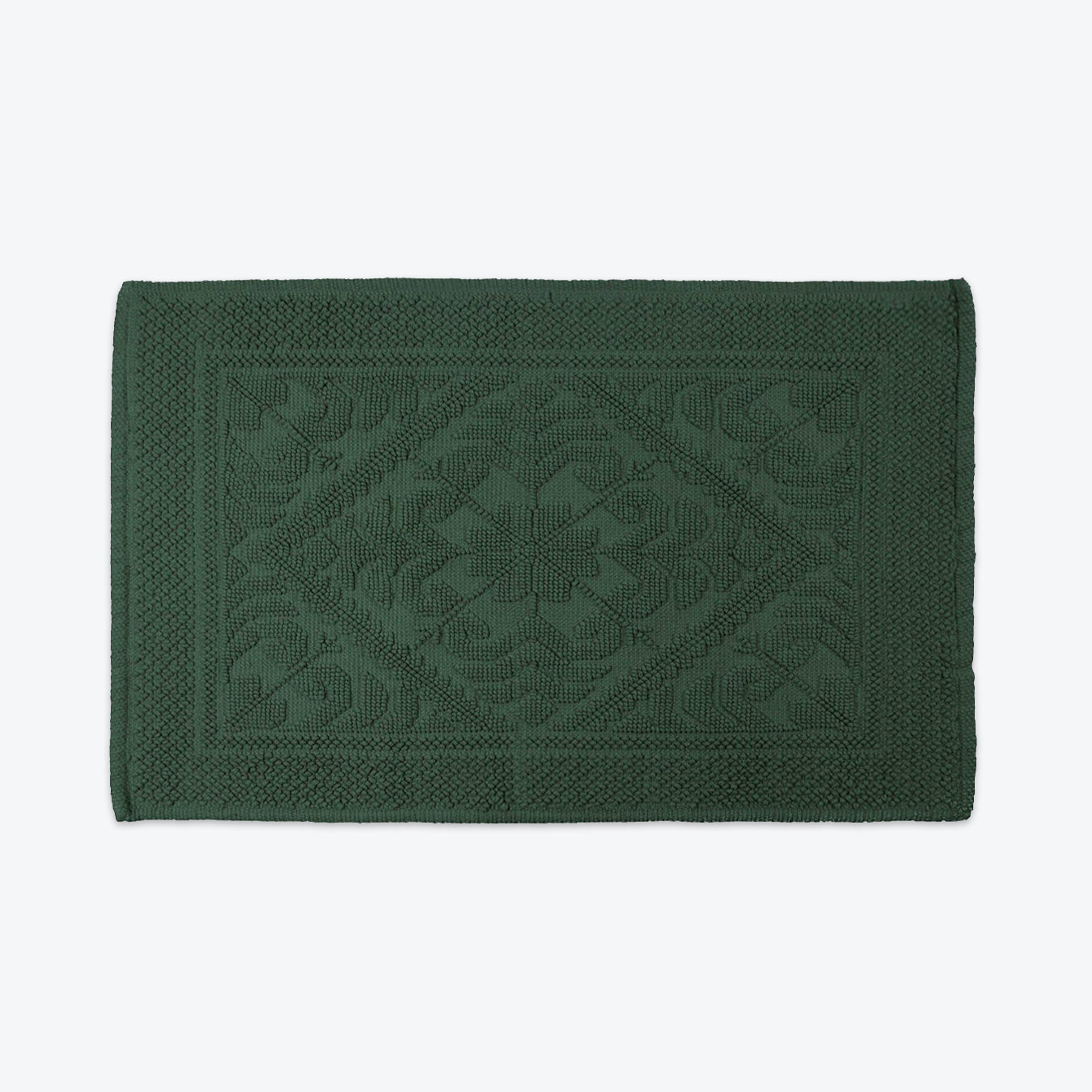 Dark Green Country House Bath Mat - Textured Cotton Rug