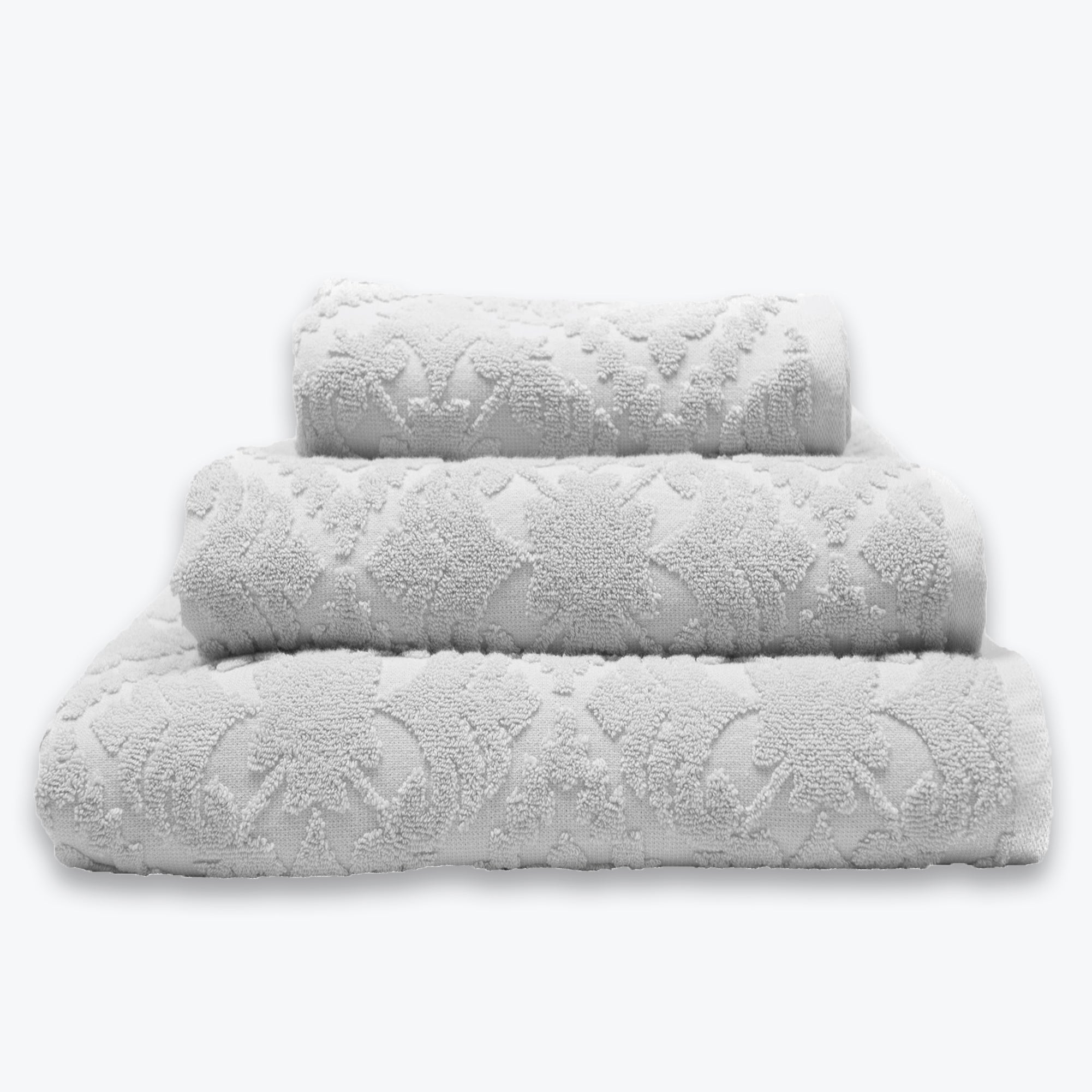 Dove Grey Country House Towel Set - Floral Textured Bathroom Towels