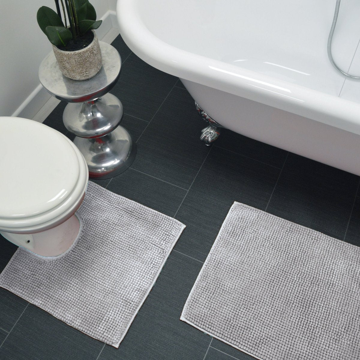 Chenille Bobble Bath Mat & Pedestal Toilet Mat Non Slip Bathroom Set