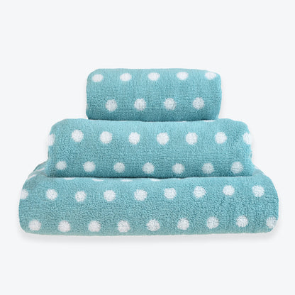 Patterned Bathroom Towels - Duck Egg Blue Spotty Towels