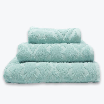 Duck Egg Blue Country House Towel Set - Floral Textured Bathroom Towels