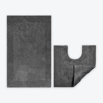 Charcoal grey bath mat and pedestal mat 2pc set luxury reversible bathroom mats