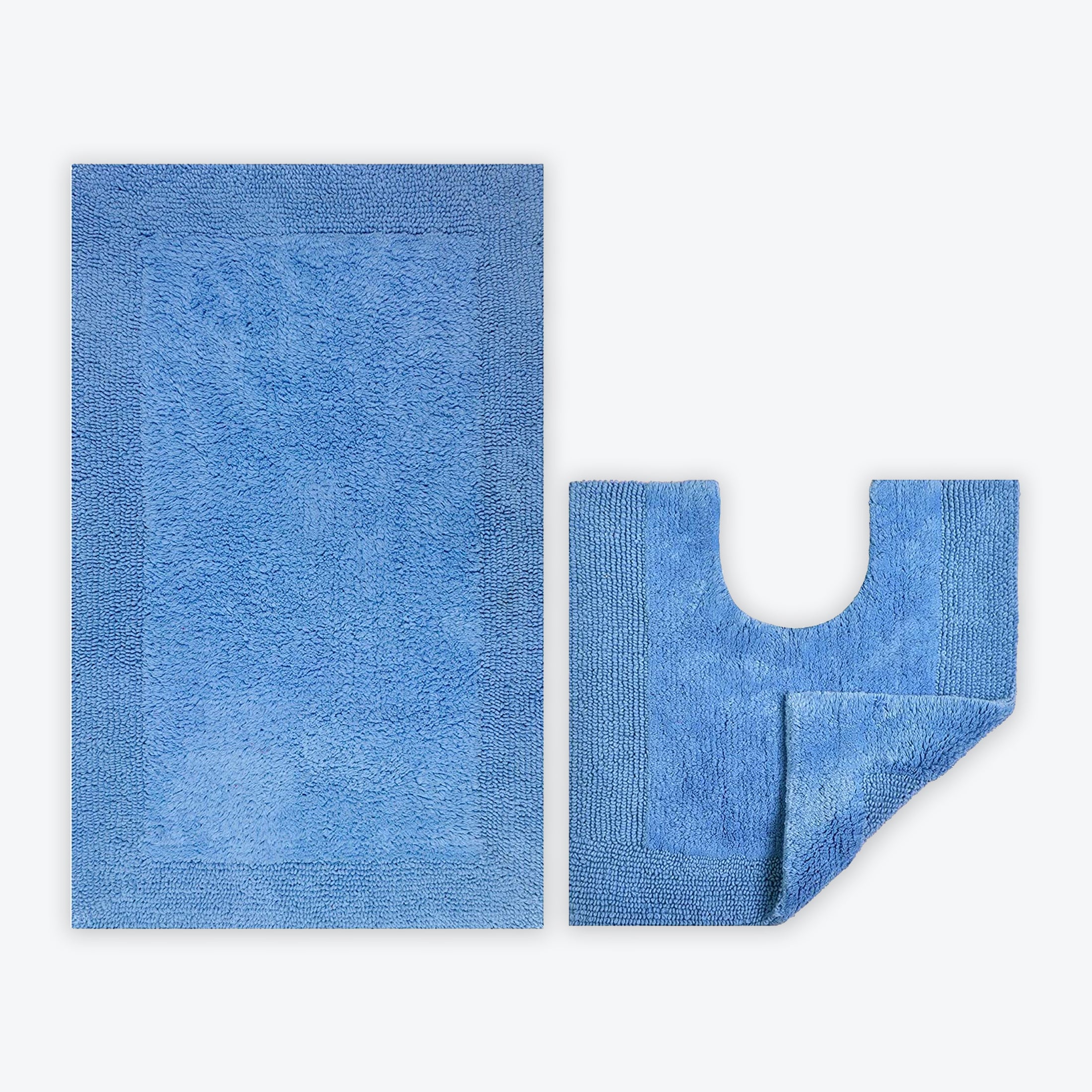 Cornish blue bath mat and pedestal mat 2pc set luxury reversible bathroom mats
