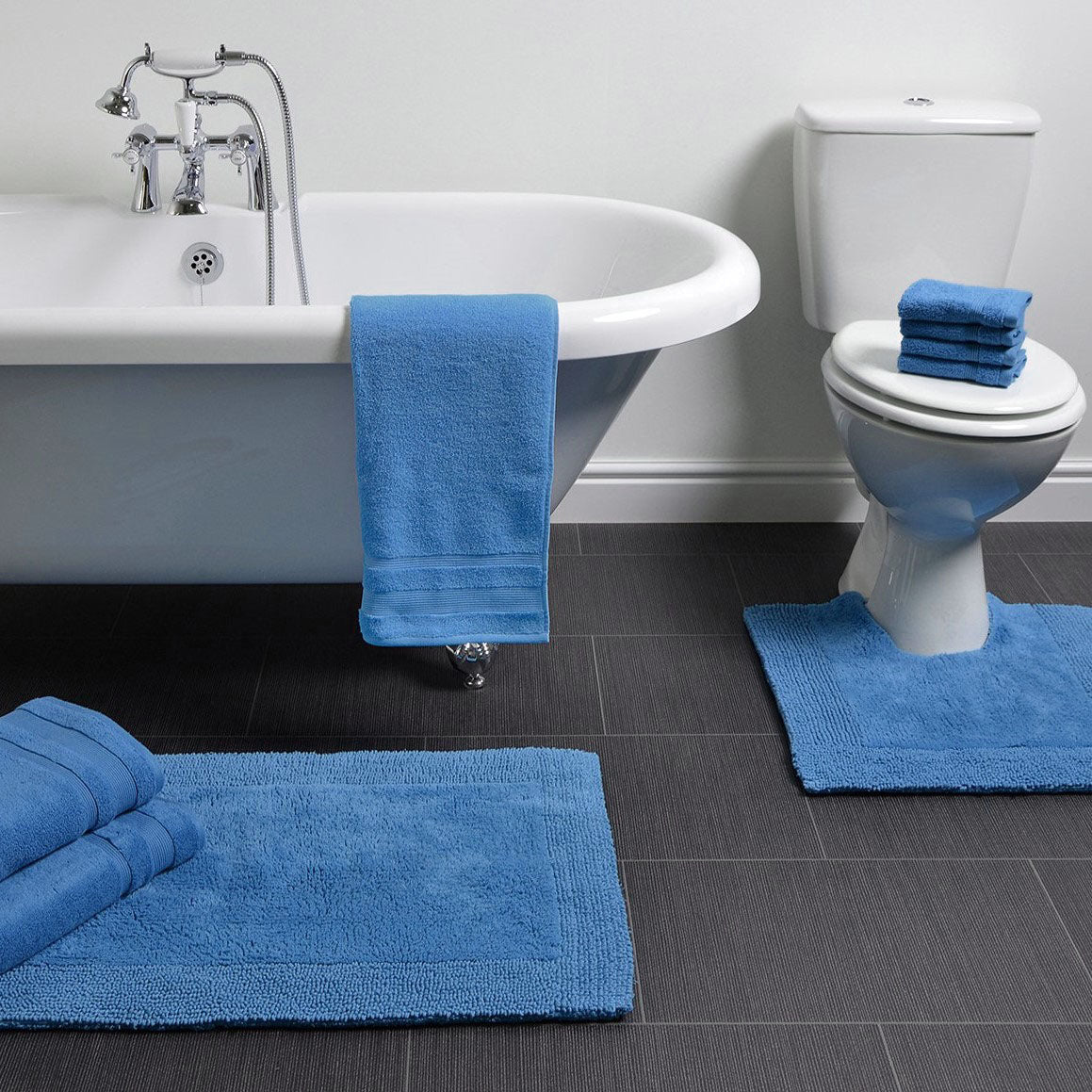 Cornish Blue Egyptian Cotton Towels 4 Pack Face Cloths - co-ordinated bathroom towel set