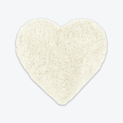 Off White Heart Shaped Shaggy Rug - Super Soft Fluffy Bath Mat