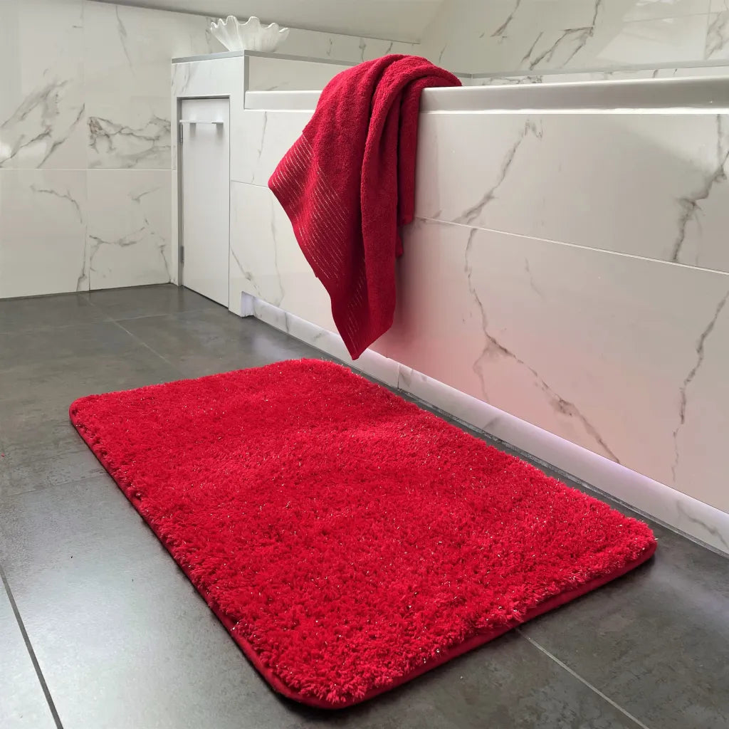 Red Sparkly Bath Mat - Glam Bathroom decor