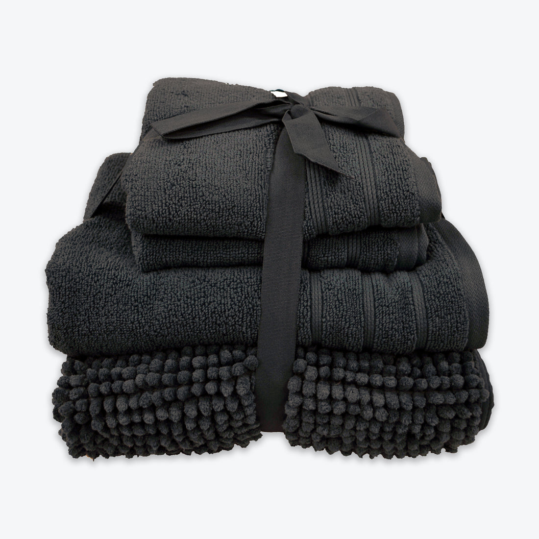 Charcoal Bath Mat and Towels Bathroom Set - Luxury 4pc Bale