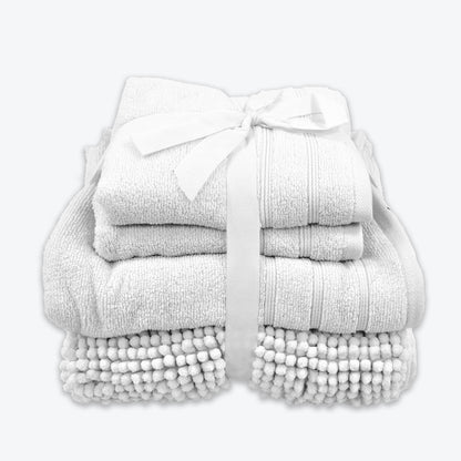 White Bath Mat and Towels Bathroom Set - Luxury 4pc Bale
