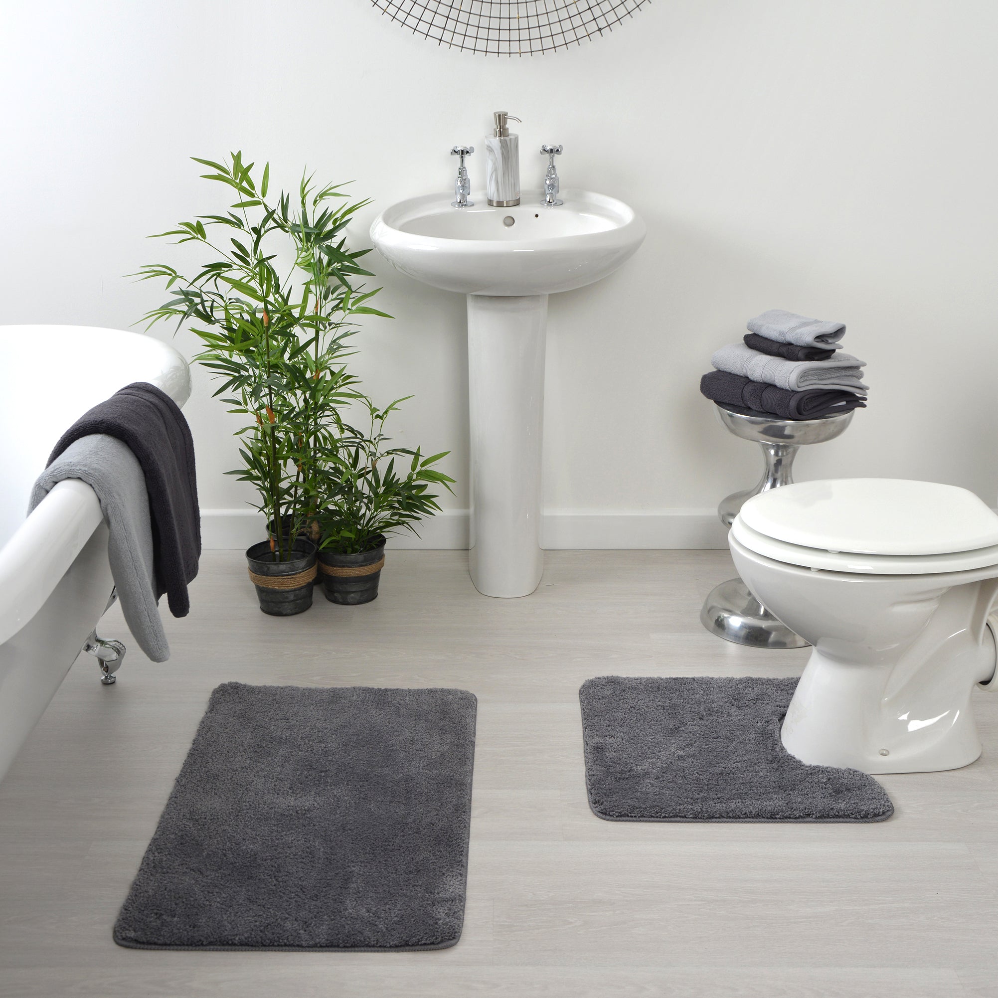 Microfibre grey bathroom mat set - Luxury Super Soft
