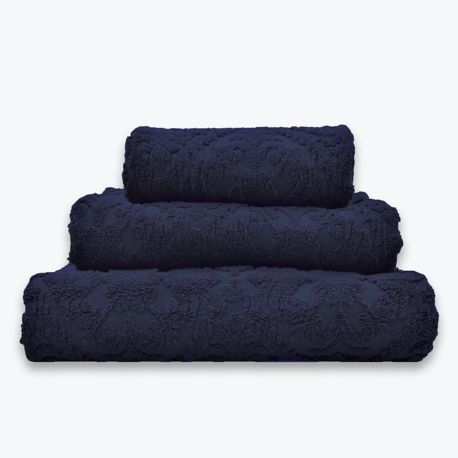 Navy Blue Country House Towel Set - Floral Textured Bathroom Towels