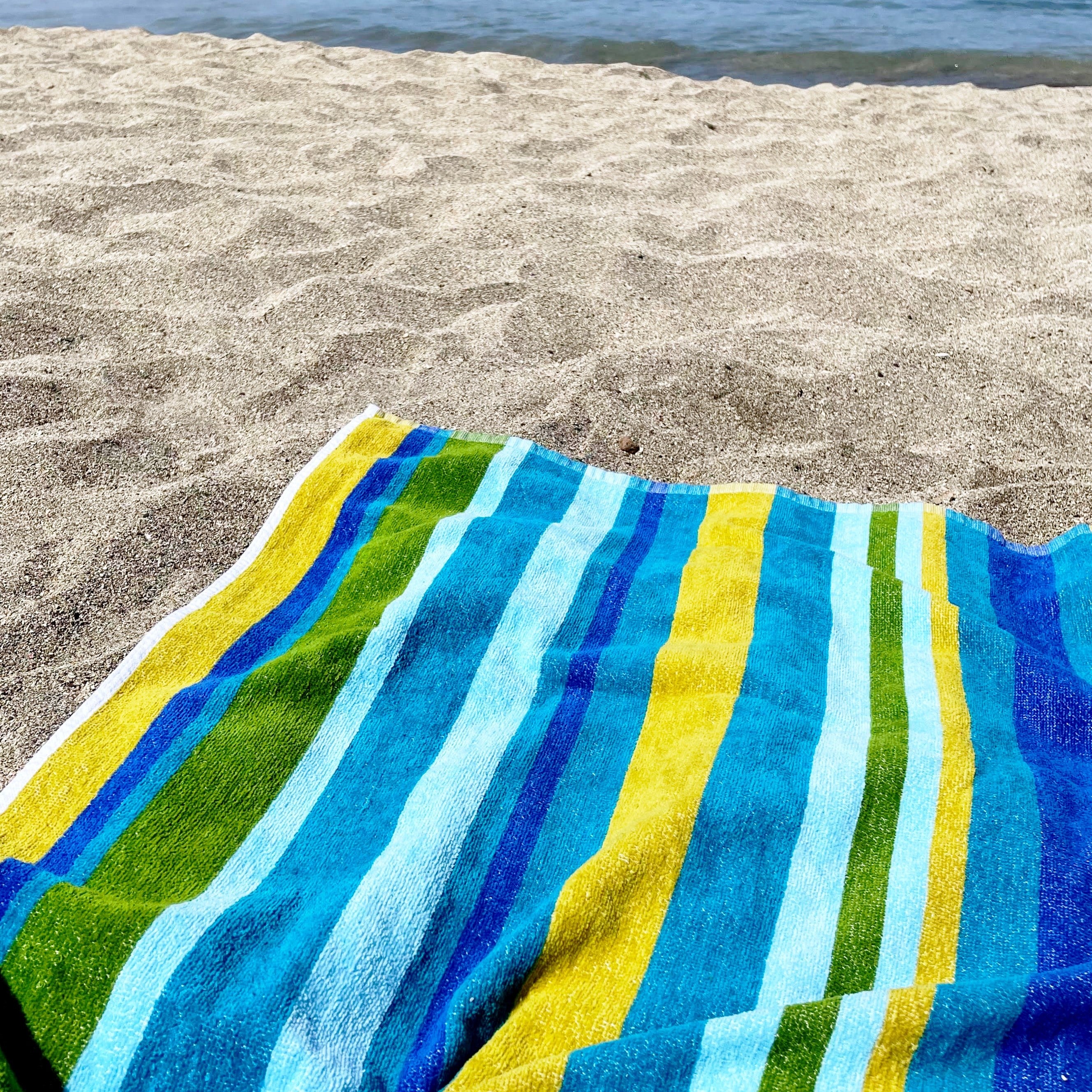Blue and Green Striped Beach Towel