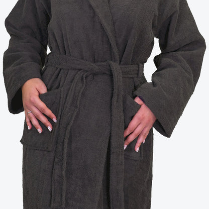 Charcoal Grey Cotton Bathrobe With Pockets and Belt