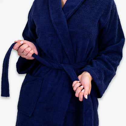 Navy Cotton Bathrobe With Pockets and Belt