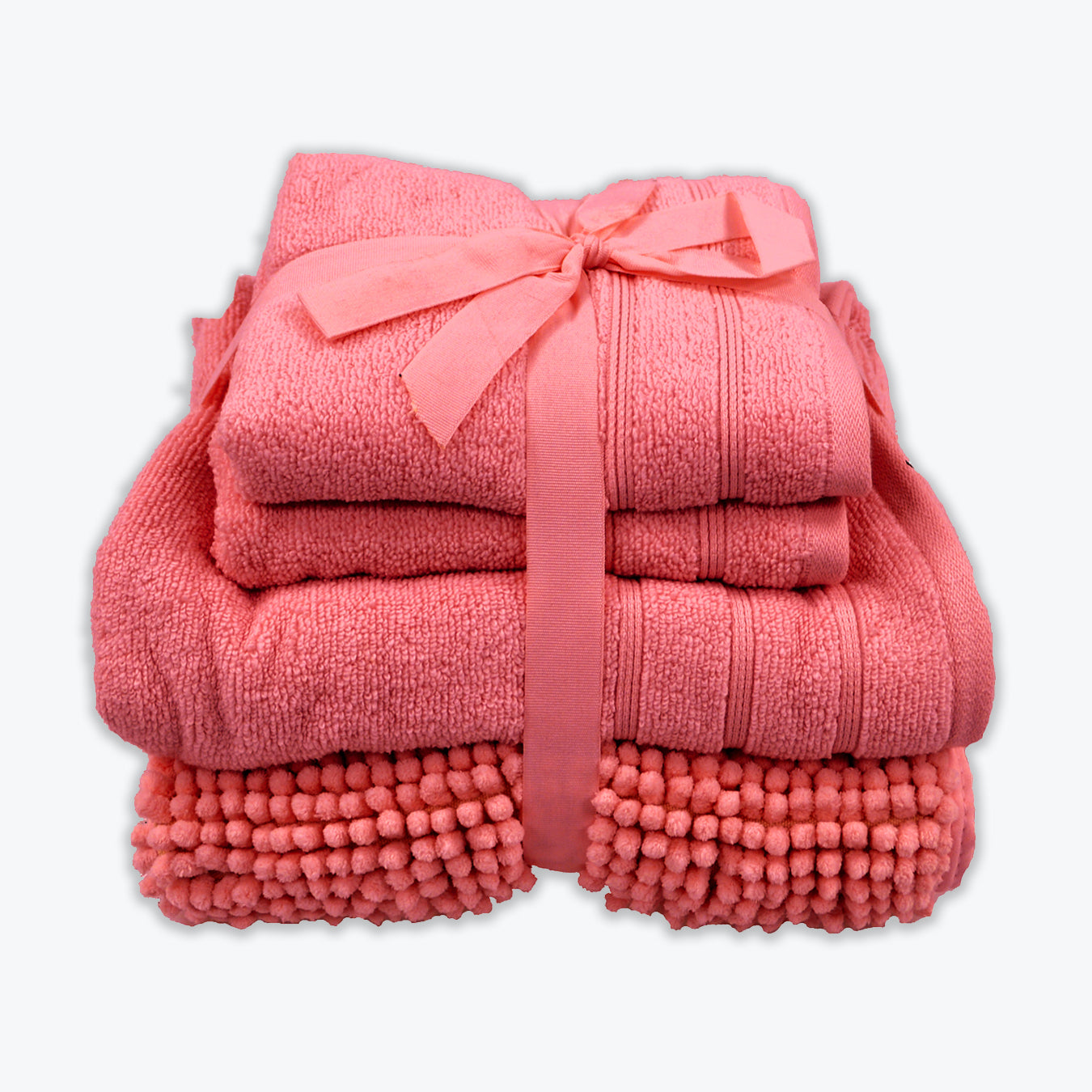 Rose Pink Bath Mat and Towels Bathroom Set - Luxury 4pc Bale