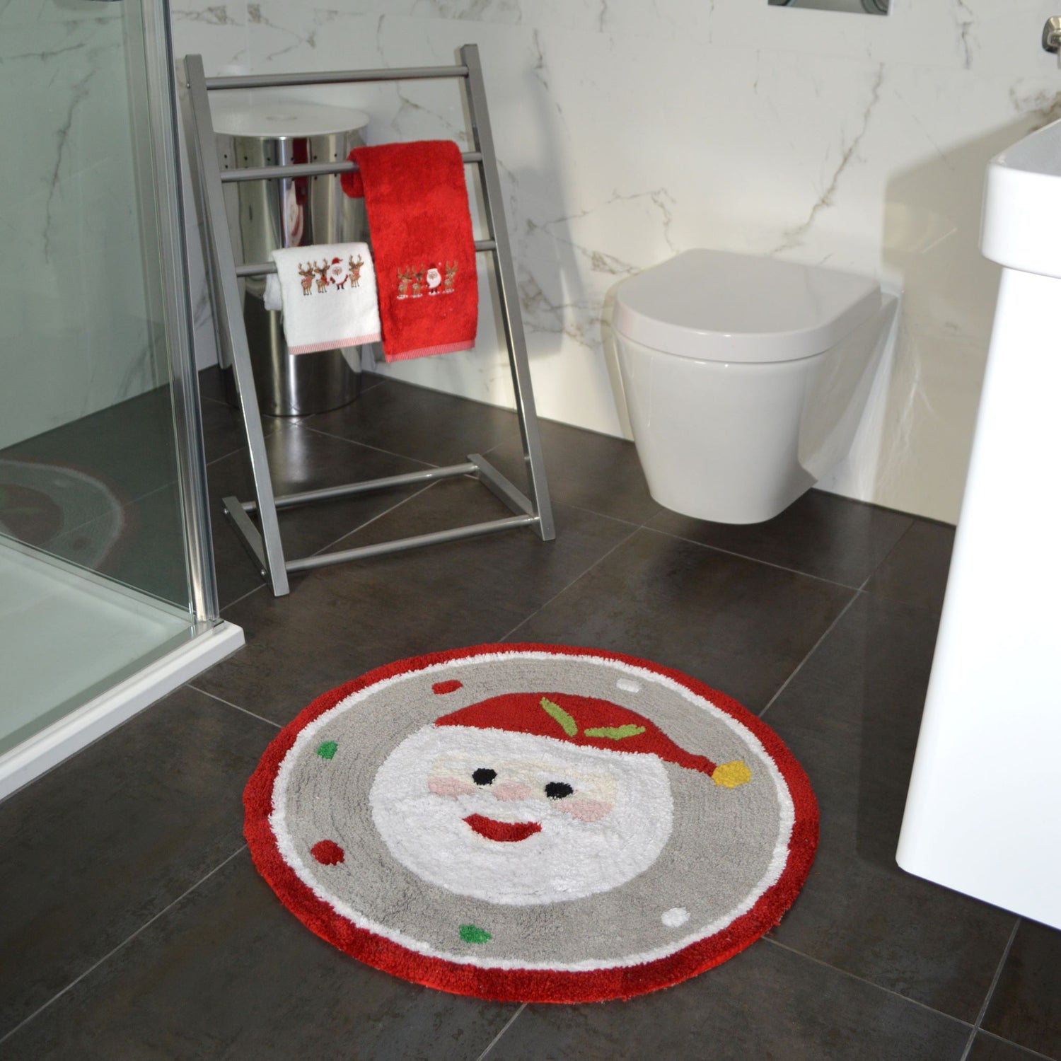 Christmas Round Bath Mat - Santa and Rudolph Rug