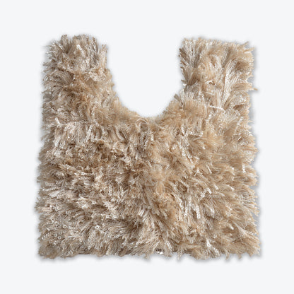  Beige Shaggy Toilet Mat With Glam Sparkle Accents