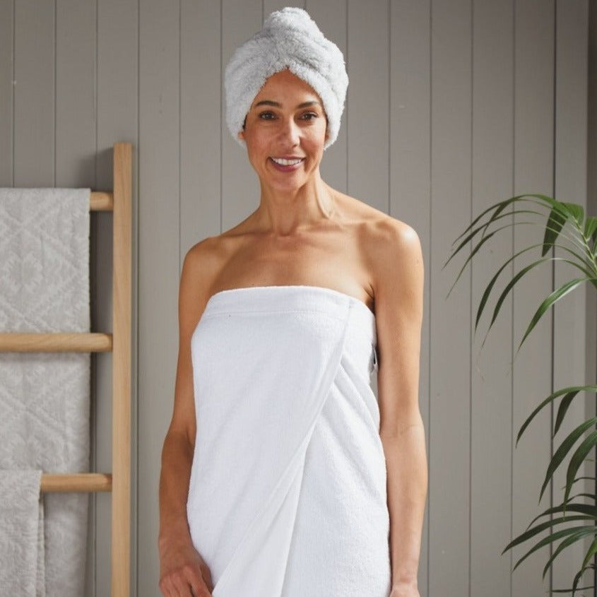 White cotton shower towel wrap