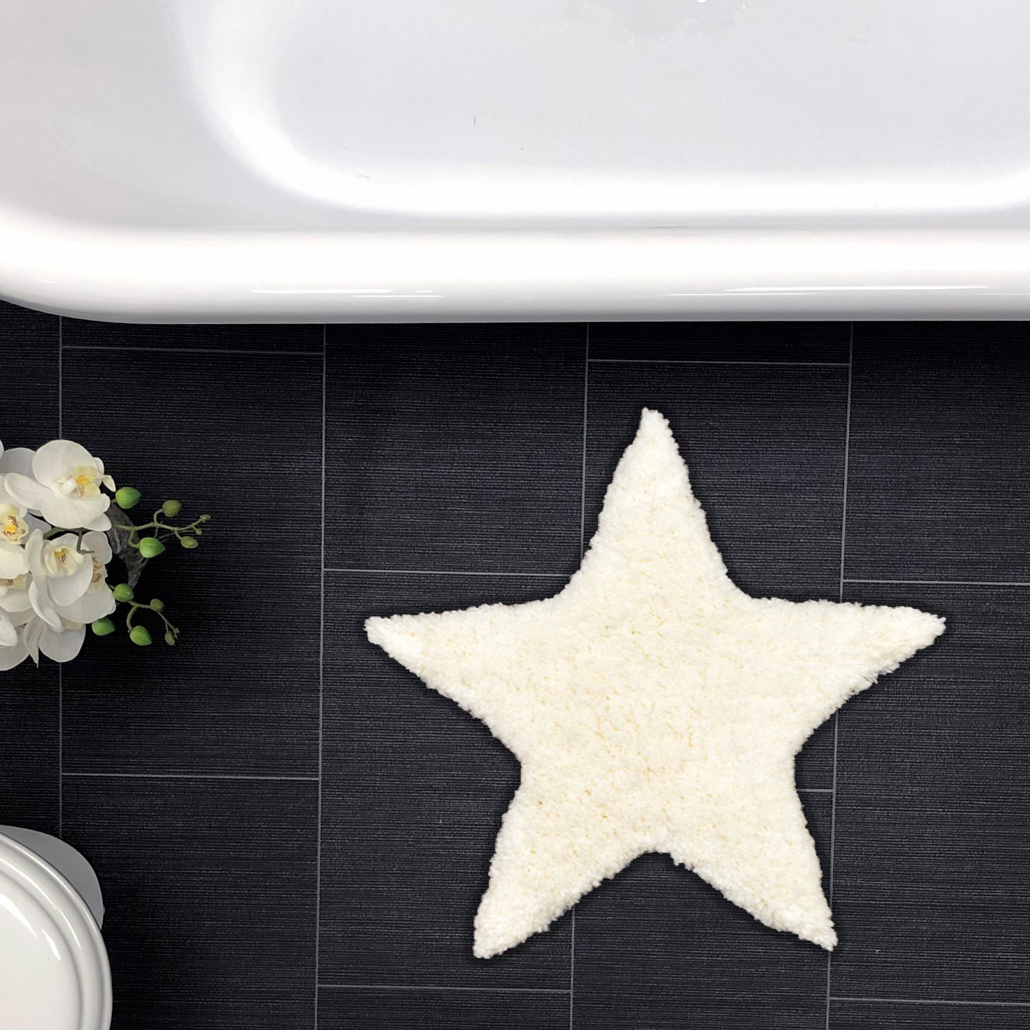 Cream Shaggy, Fluffy Rug - Star Shaped Bathroom Mat