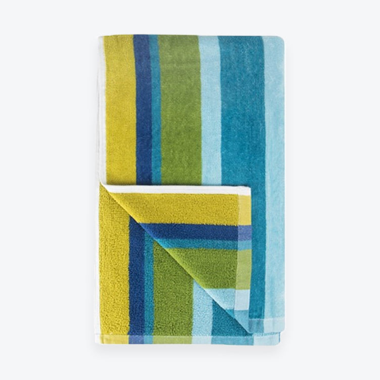 Blue and Green Striped Beach Towel - Soft 100% Cotton