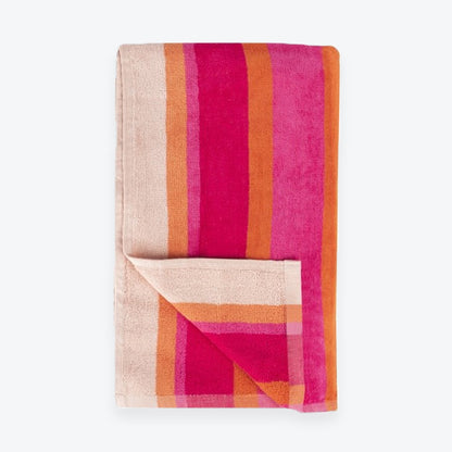 Pink and Coral Striped Beach Towel - Soft 100% Cotton