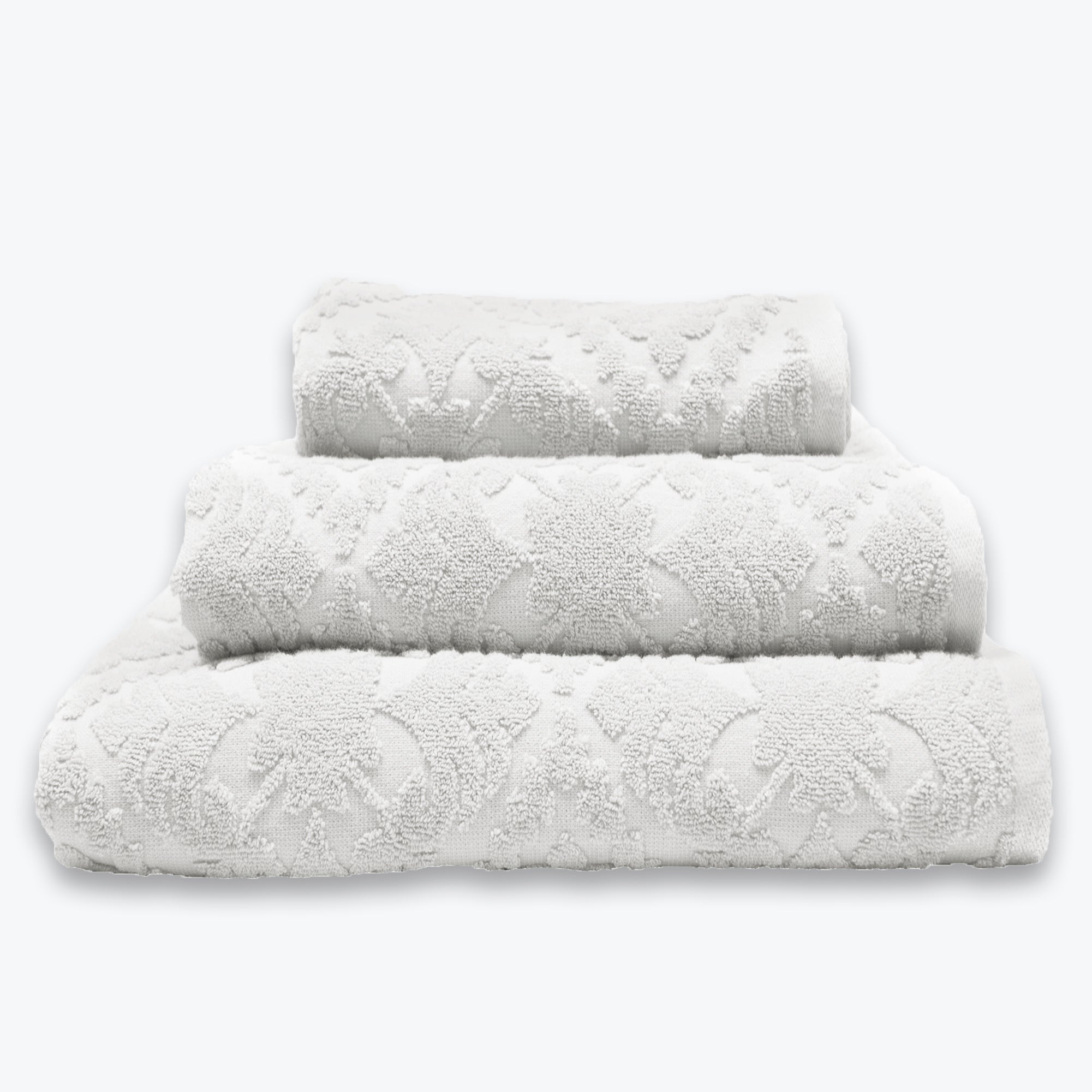 White Country House Towel Set - Floral Textured Bathroom Towels