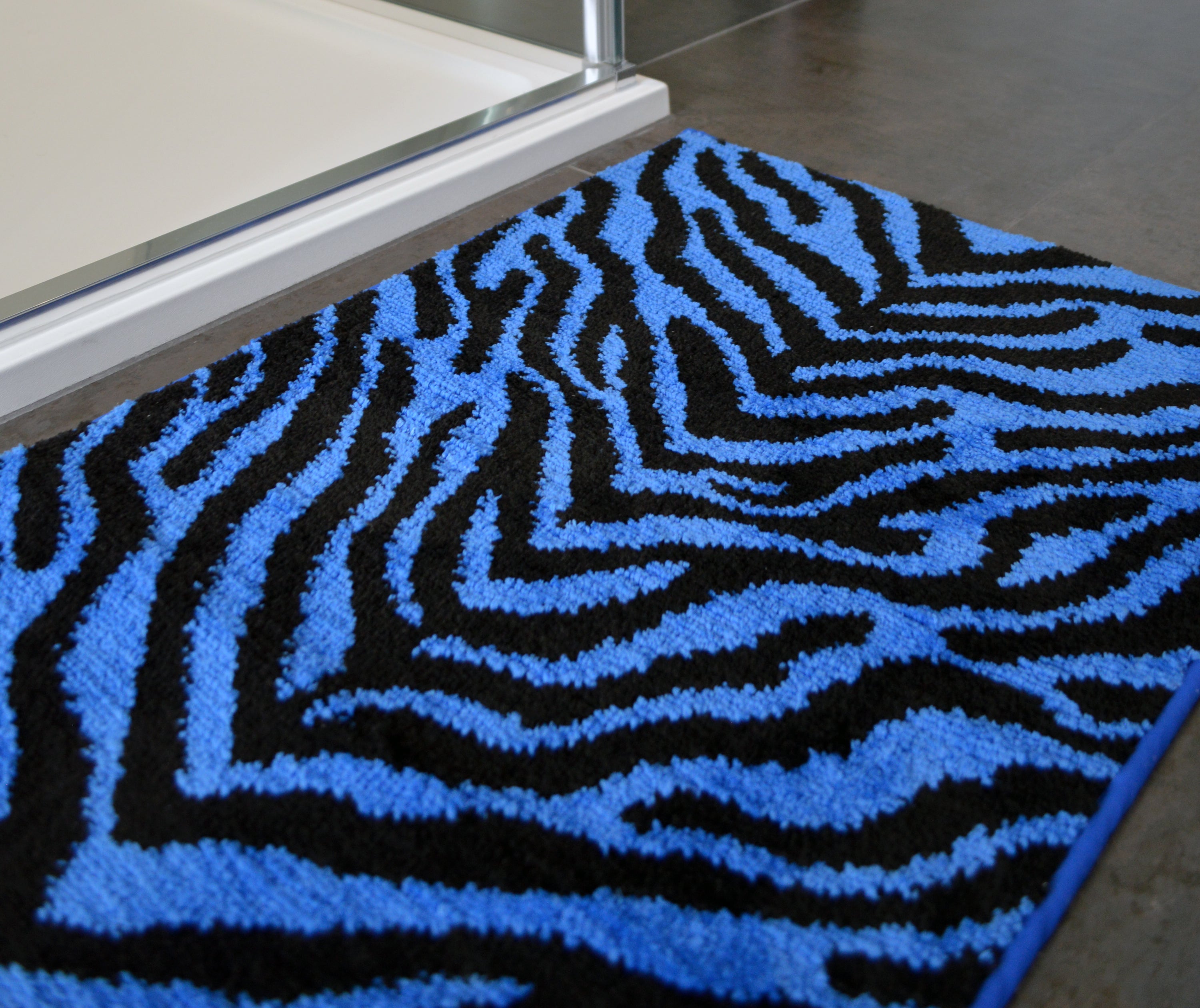 Blue and black Zebra Print Bath Mat - Colourful, fun bathroom decor
