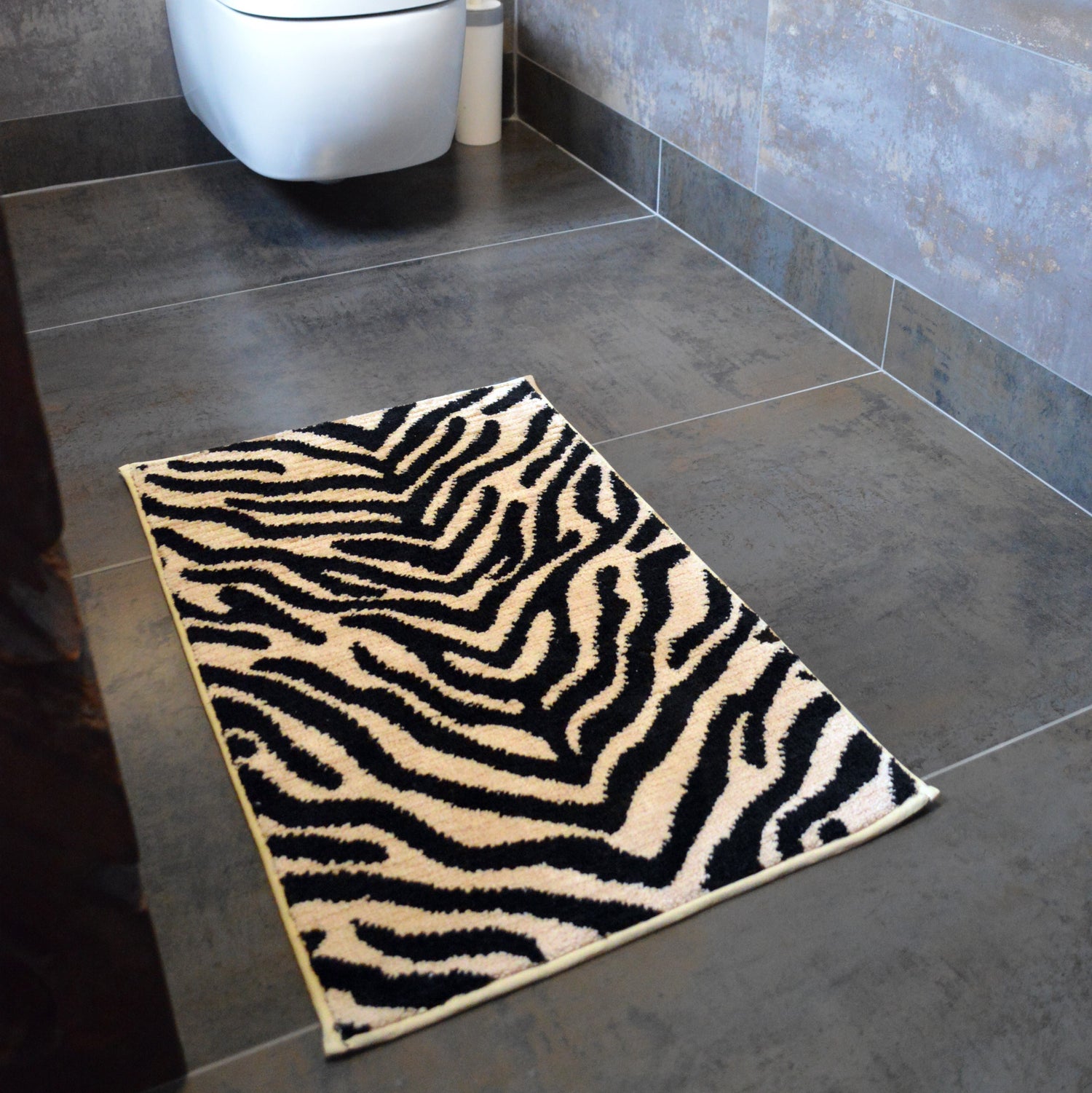 Beige and Black Zebra Print Bath Mat
