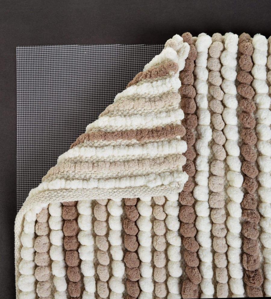 Beige Neutrals Chunky Bobble Bath Mat in California Stripe - Allure Bath Fashions