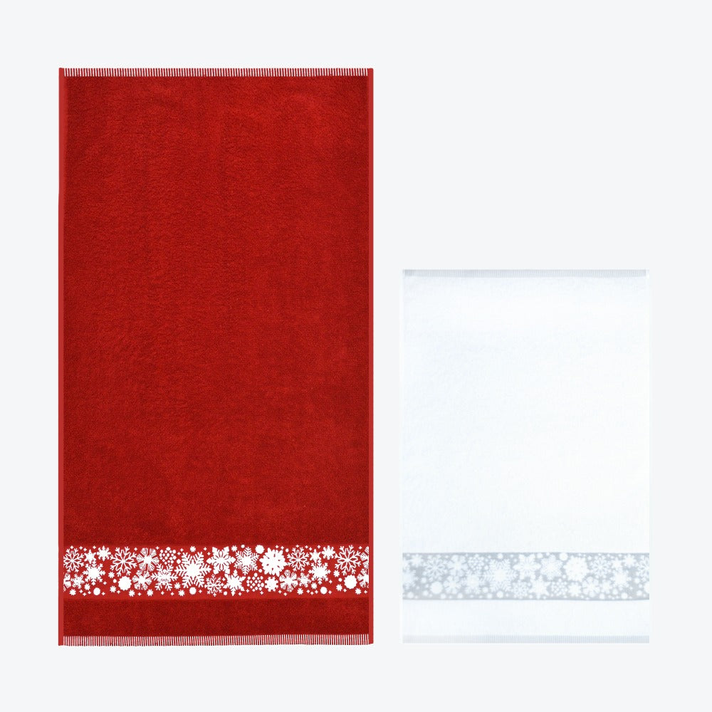 Festive Christmas Towel Set - Red White Snowflake 2pc Towels