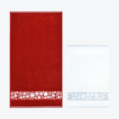 Festive Christmas Towel Set - Red White Snowflake 2pc Towels