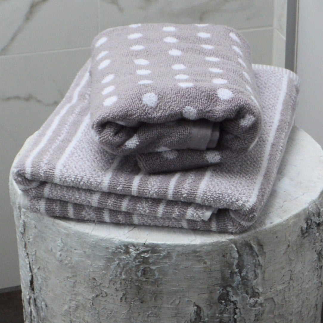 Stripe and Spot Patterned Towels, Grey