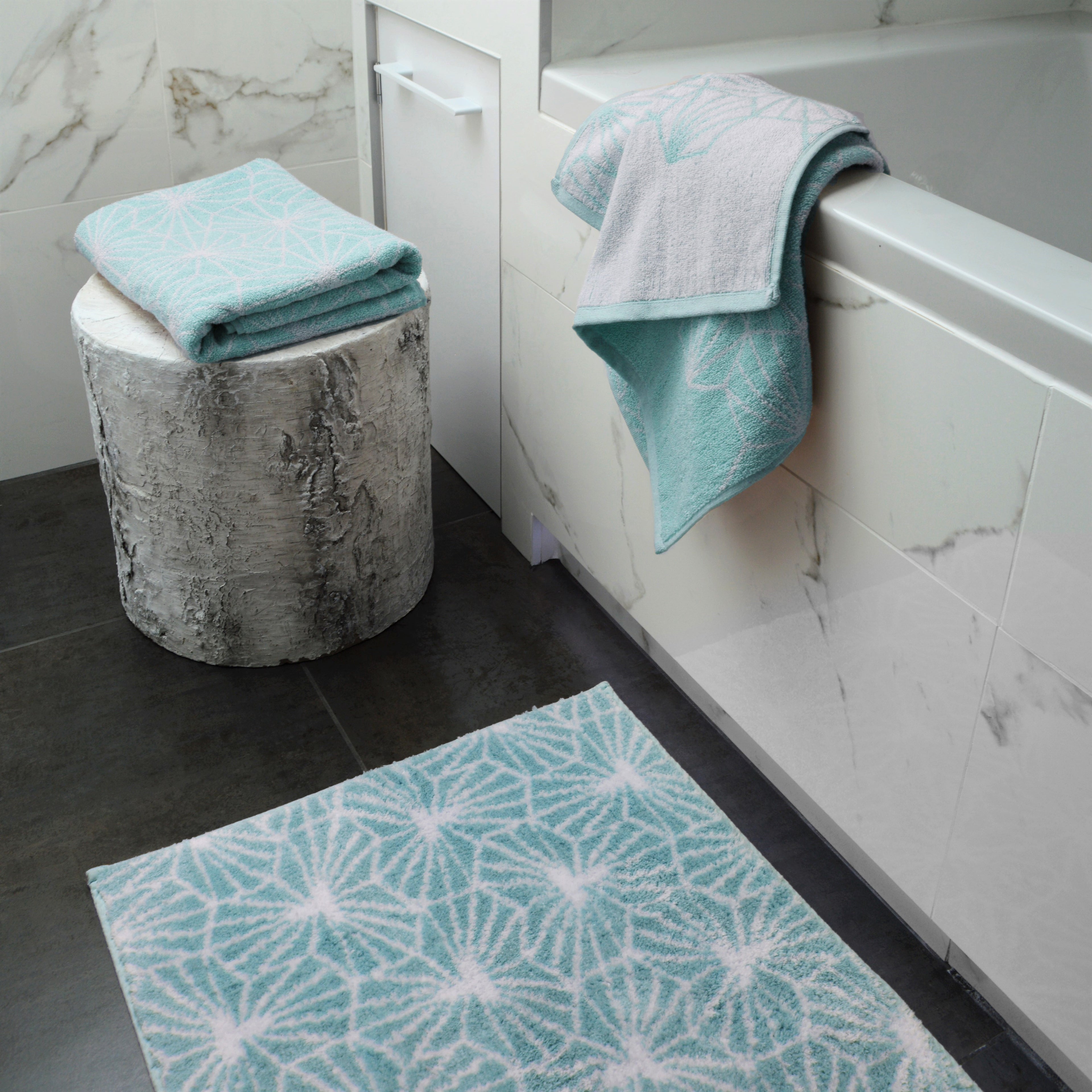 Duck Egg Blue Patterned Bathroom Towels - Premium Pink Geometric Towels