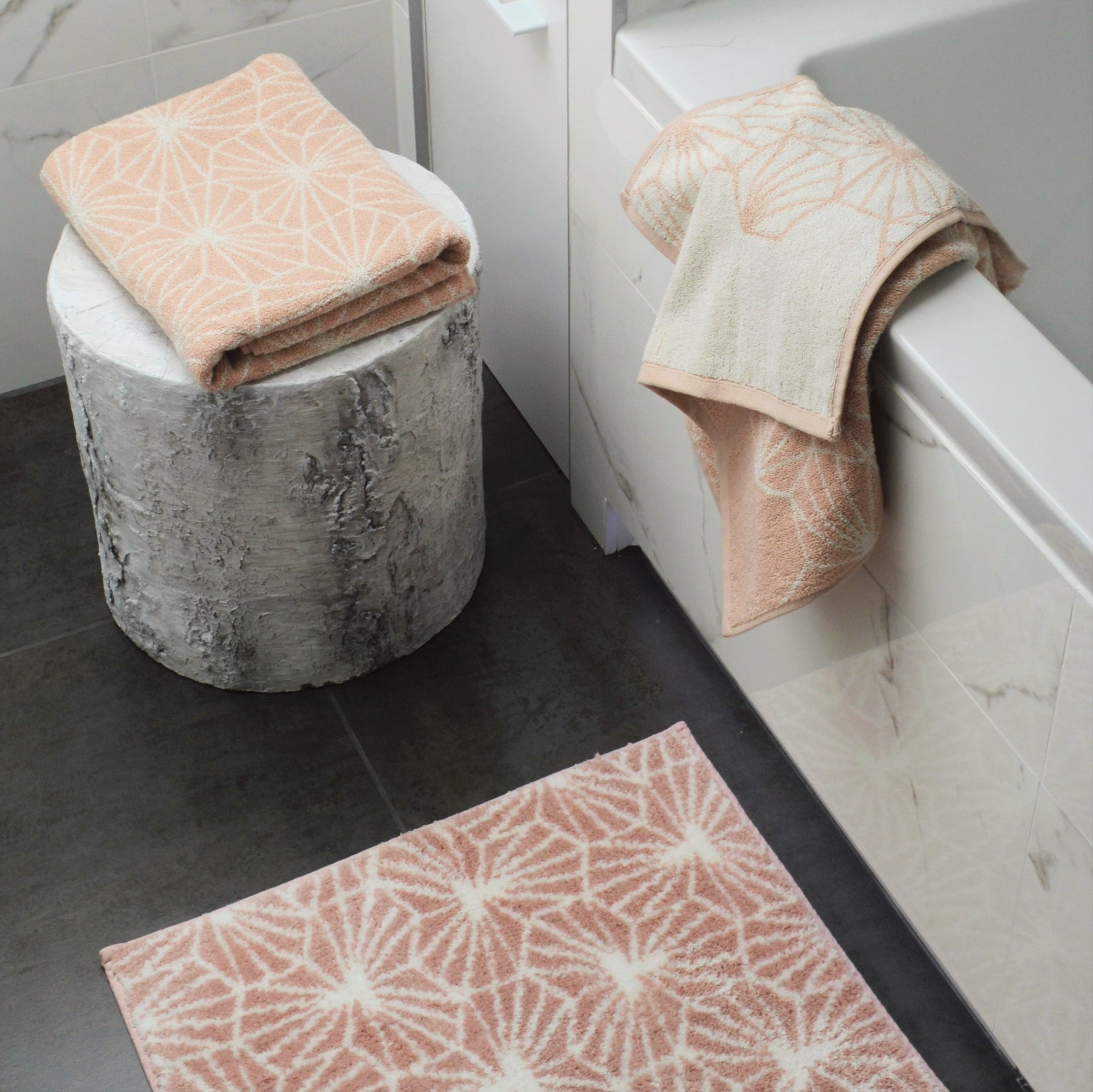Blush Patterned Bathroom Towels - Premium Pink Geometric Towels