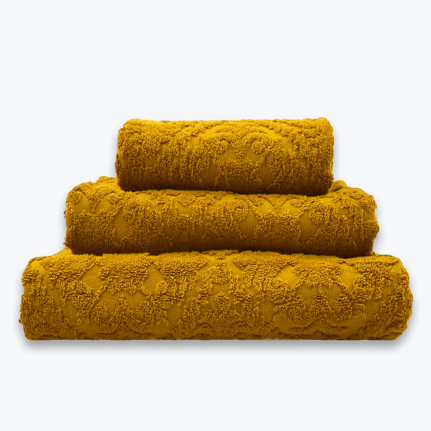 Mustard Country House Towel Set - Floral Textured Bathroom Towels